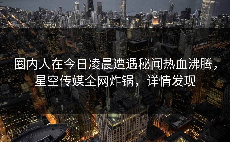圈内人在今日凌晨遭遇秘闻热血沸腾，星空传媒全网炸锅，详情发现